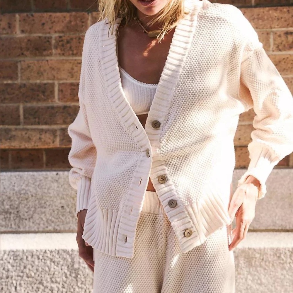 Free People Beach Hailee Cardi Powder Sand Cotton Cardgan